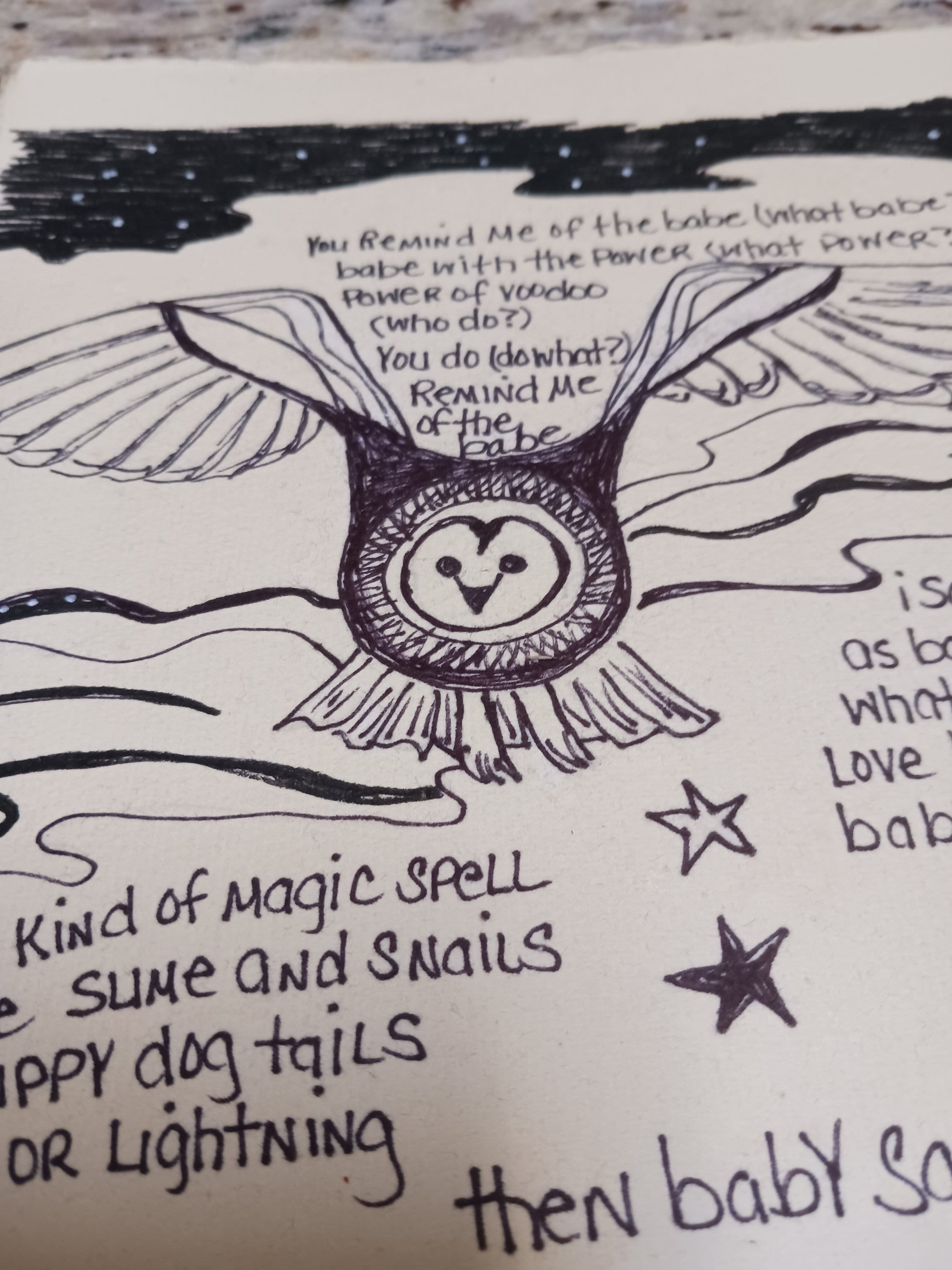 Song Lyrics Wall Art Original Pen Drawing on Handmade Paper