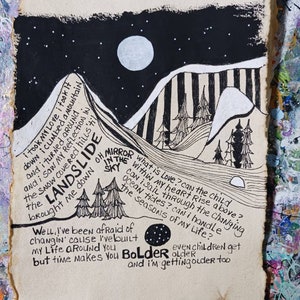 Song lyrics wall art original pen drawing on textured handmade paper, landslide stevie nicks, home decor gift for music lover