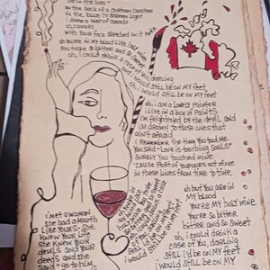 Song lyrics wall art original pen drawing on textured handmade paper, Joni Mitchell a case of you, home decor gift for music lover