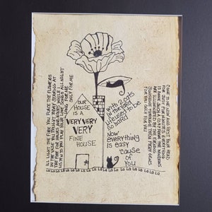 Song lyrics wall art original pen drawing on textured handmade paper, our house is a very very fine house, home decor gift for music lover