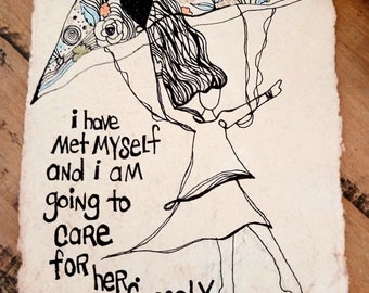 Original drawing pen & ink Glennon Doyle quote wall art on handmade  paper self love womens empowerment gift mothers day spring 2025