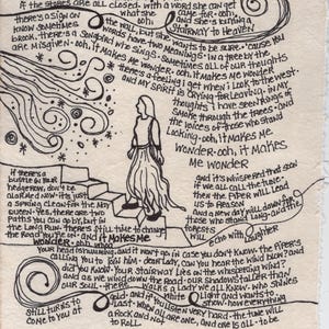Song Lyrics Wall Art Original Pen Drawing on Textured Cotton Paper ...