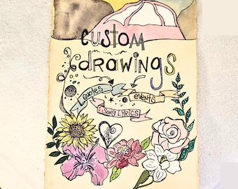 Custom drawing listing- on handmade textured paper-custom quote or lyric, anniversary, wedding, celebration, birthday, holiday art gift