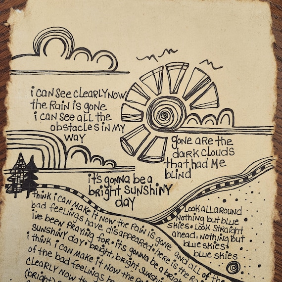 Song Lyrics Wall Art Original Pen Drawing on Textured Handmade