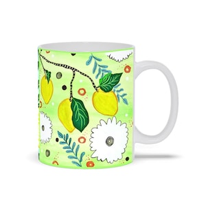 Lemon Artwork Coffee Mug: Colorful Abstract Art, Handmade Ceramic Cup