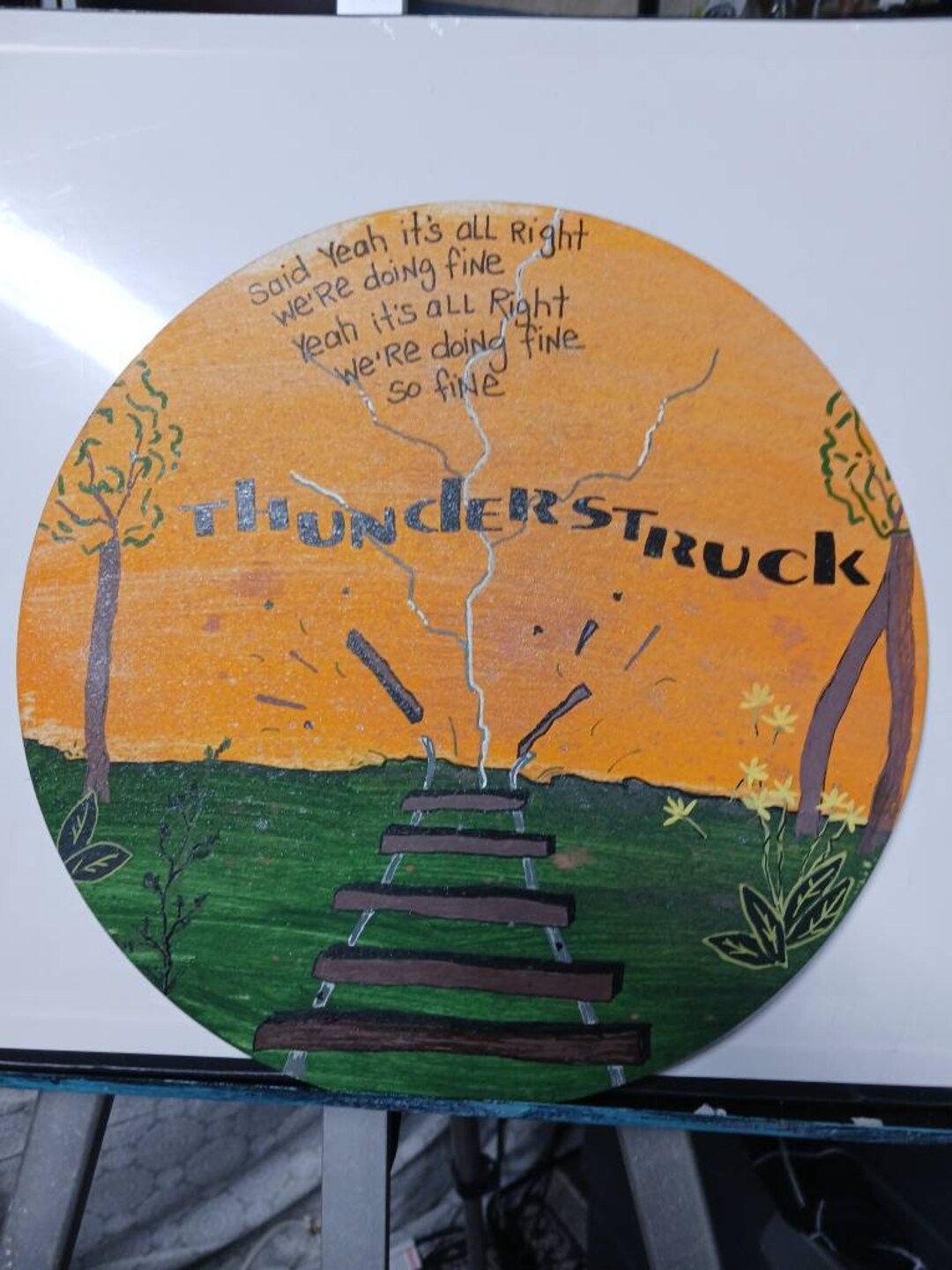 ACDC Thunderstruck Hand Painted Wood Sign With Music Lyrics, Handmade ...