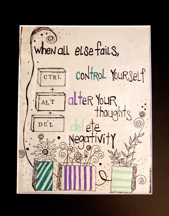 Control Alt Delete Art: Original Pen & Ink Drawing, Handmade Paper