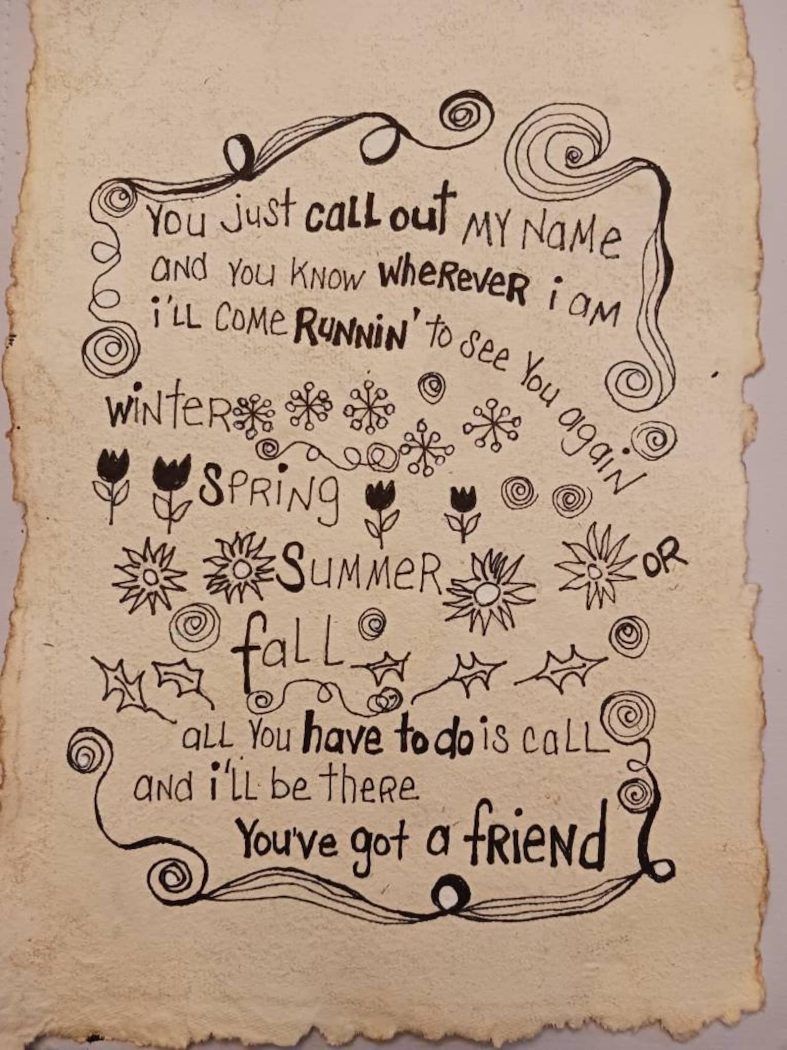 NOT a Print Youve Got a Friend Song Lyrics Art Drawing on Etsy