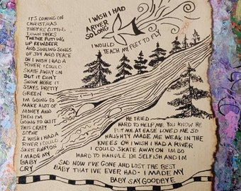 Song Lyrics Wall Art Original Pen Drawing on Textured Handmade