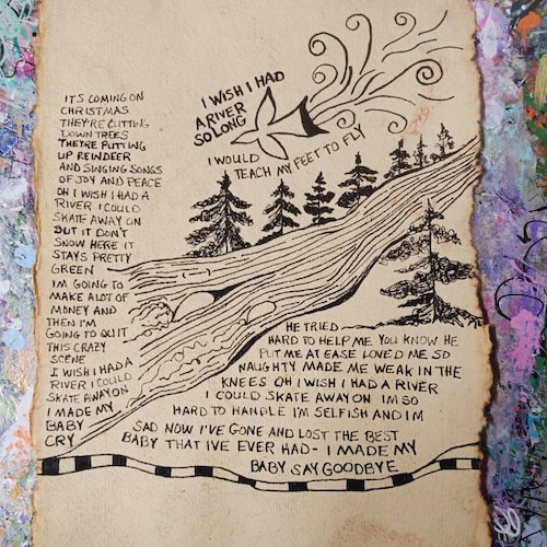 Song Lyrics Wall Art Original Pen Drawing on Textured Handmade