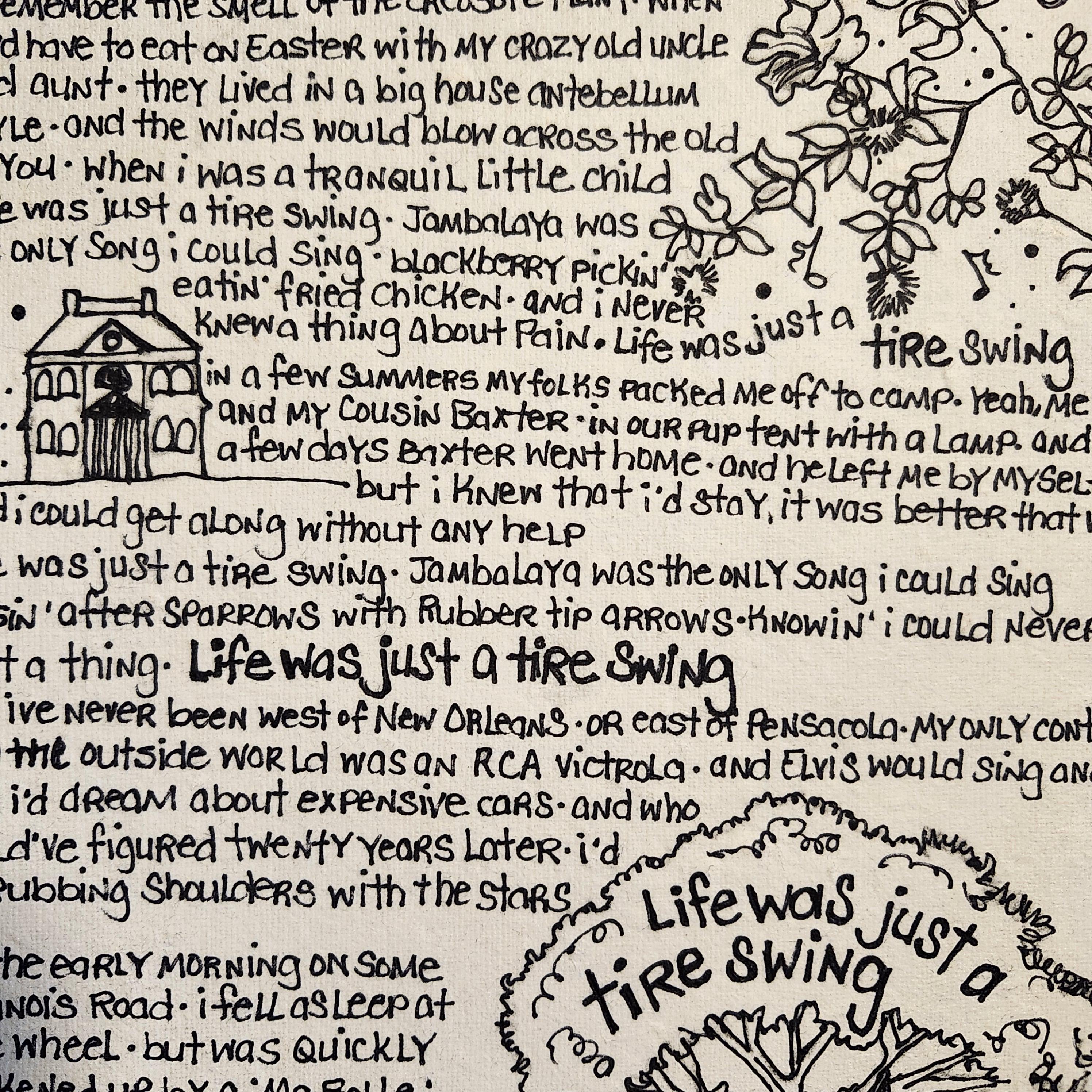 Song Lyrics Wall Art Original Pen Drawing on Handmade Paper, Jimmy