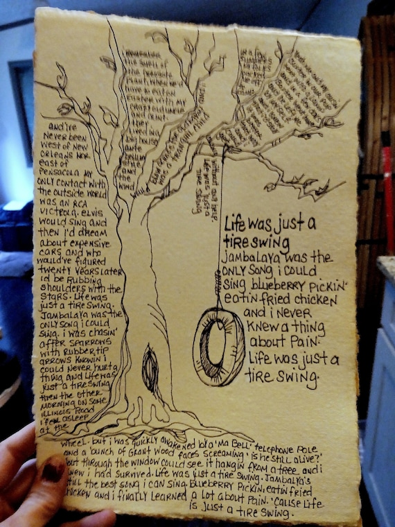 Song Lyrics Wall Art Original Pen Drawing on Handmade Paper, Jimmy