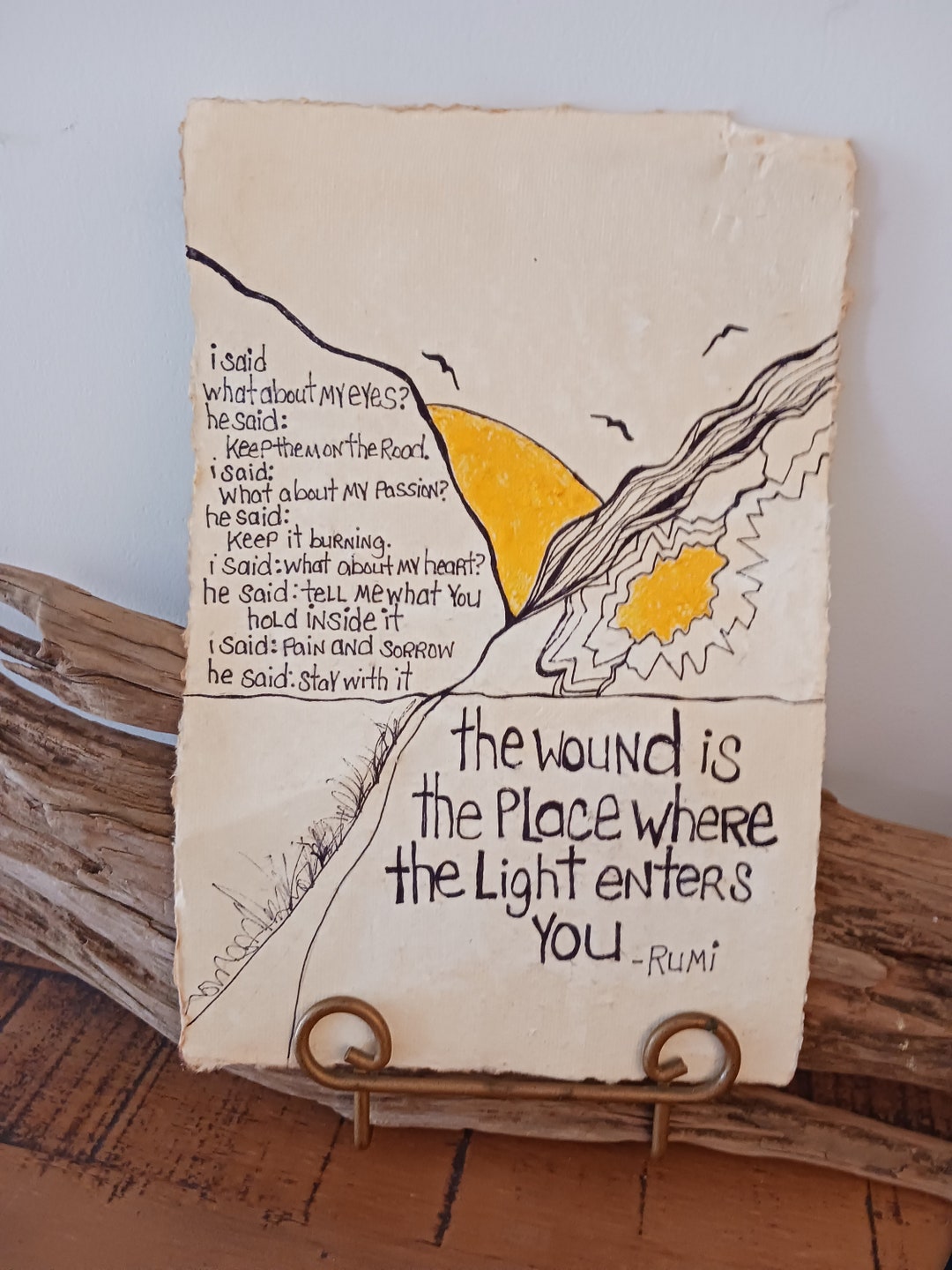 Rumi Wound Quote Original Ink Drawing: Handmade Paper, Encouragement ...
