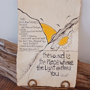 Rumi Quote Art: Original Ink Drawing on Handmade Paper (11x14 with Mat)