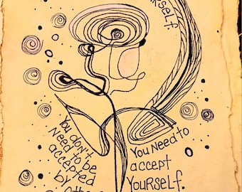 Original Ink Drawing: 'Be Yourself' Quote on Handmade Paper