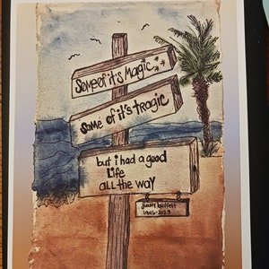 He went to Paris jimmy buffet print of original watercolor and ink art, 8x10 fine art print on matte photo paper, musical gift