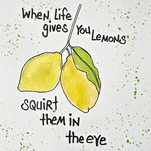 Lemon Watercolor Painting with Ink Citrus Kitchen Wall Art Original Fruit Illustration  Housewarming Gift Bright Yellow Home Decor