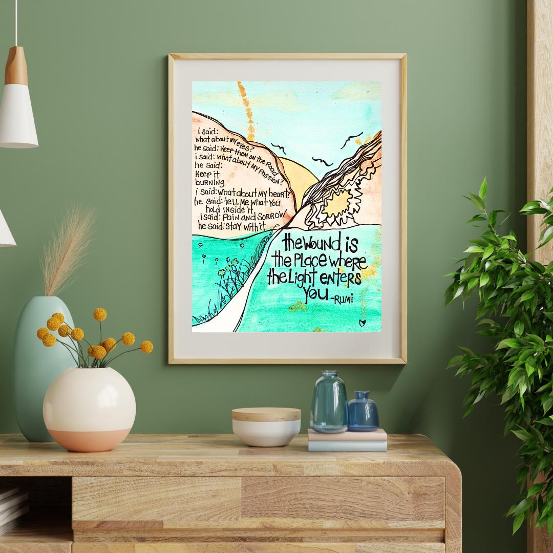 Rumi Quote Art Print: Motivational Landscape Wall Decor, the Wound is ...