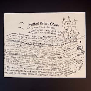 Jimmy Buffett Song lyrics wall art original pen drawing on handmade paper, mother ocean,pirate  looks at 40, home decor gift for music lover