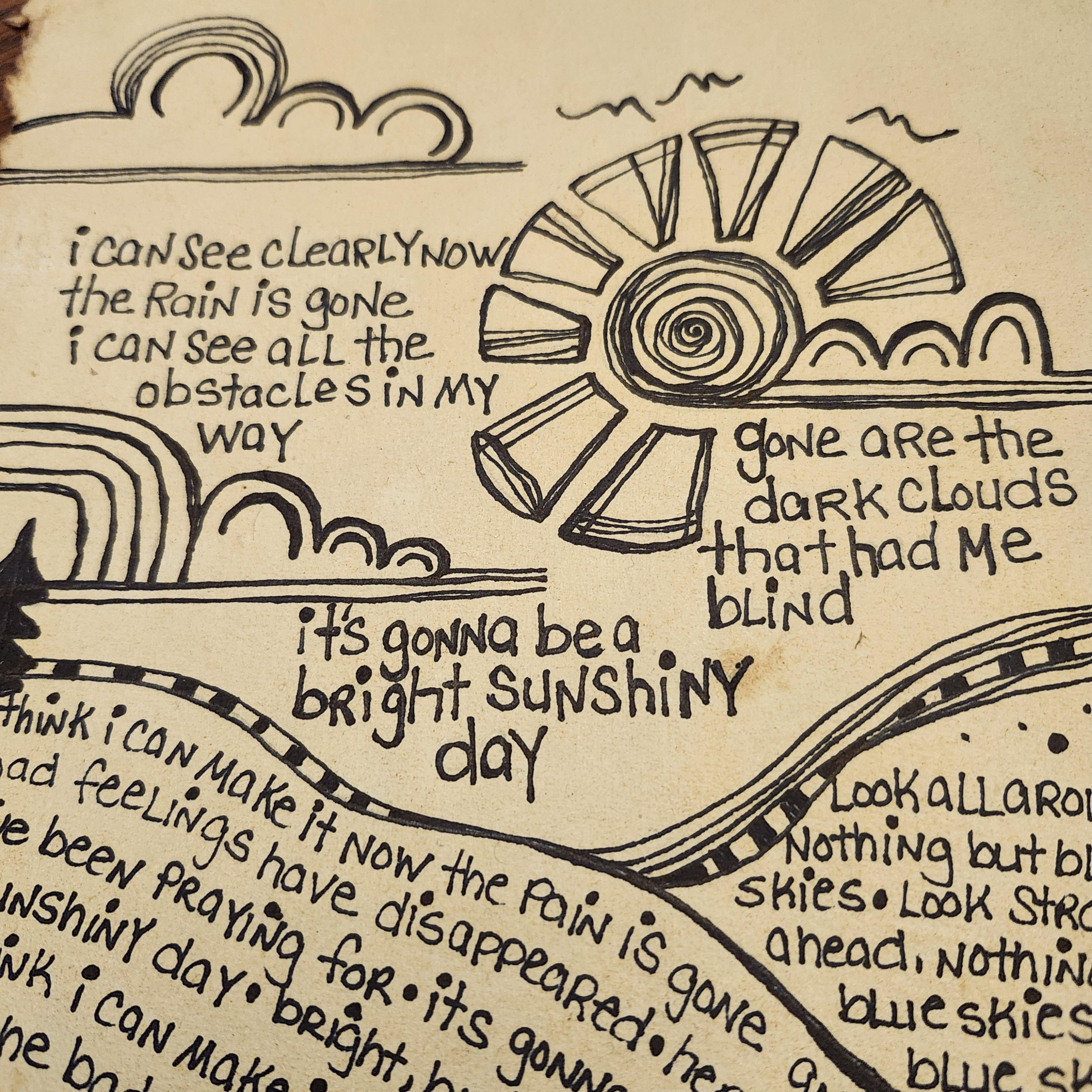 Song Lyrics Wall Art Original Pen Drawing on Textured Handmade