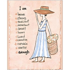 I Am Enough Print: Watercolor and pen drawing affirmation & women's Empowerment Art, Handmade Home Decor wall art gift for her