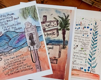Jimmy Buffett set of three PRINTS bundle of original watercolor paintings, he went to paris, bubbles up, if the phone doesnt ring its me