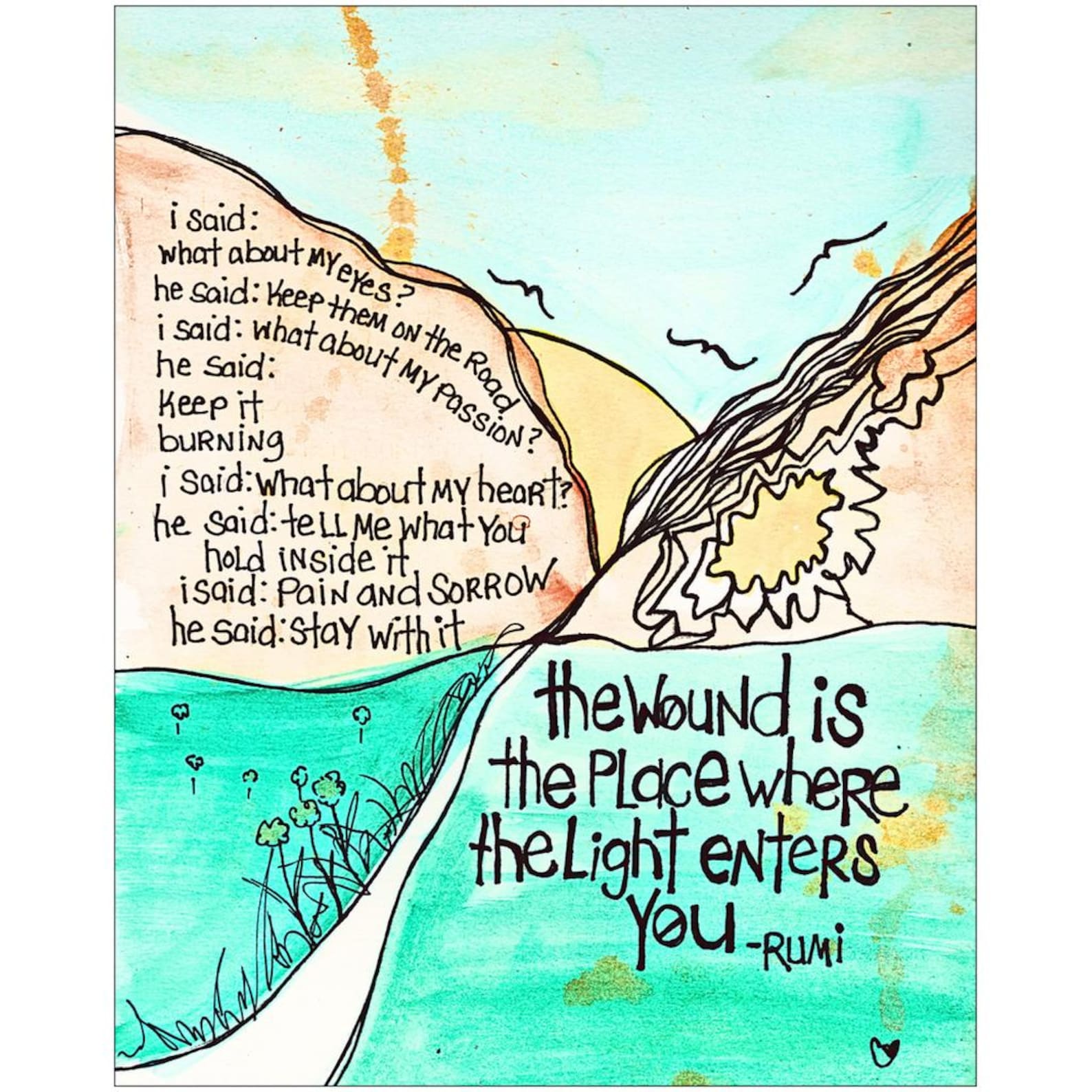 Rumi Quote Art Print: Motivational Landscape Wall Decor, the Wound is ...