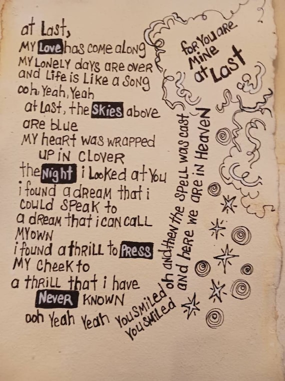Song Lyrics Wall Art Original Pen Drawing on Textured Handmade