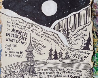 Song Lyrics Wall Art Original Pen Drawing on Textured Handmade