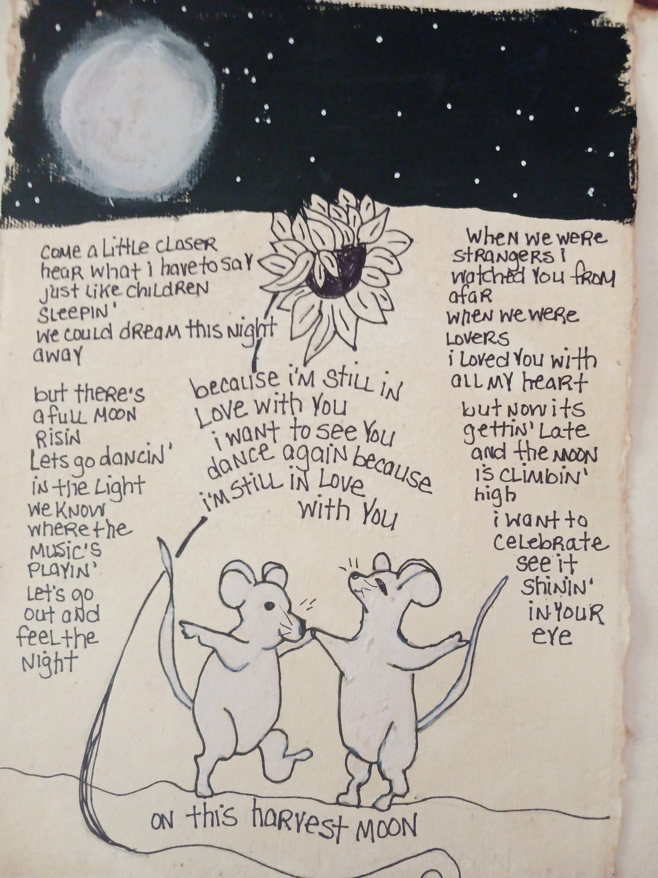 Song Lyrics Wall Art Original Pen Drawing on Textured Handmade
