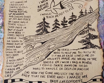 Song Lyrics Wall Art Original Pen Drawing on Textured Handmade