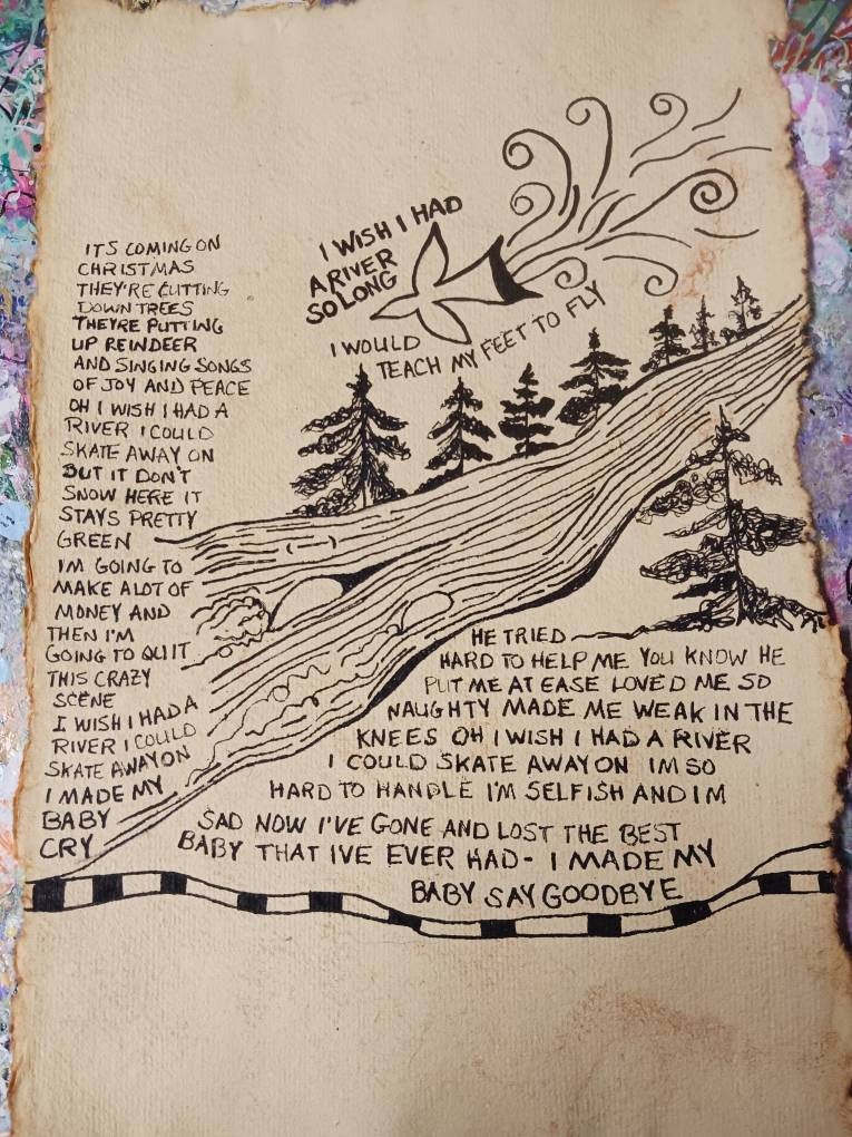 Song Lyrics Wall Art Original Pen Drawing on Textured Handmade