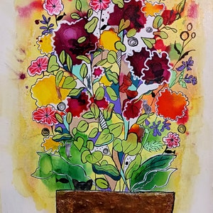 Look closely! Hidden Calamity Cats PRINT of mixed media ink paper collage, original (sold) wall art, handmade home decor, intuitive abstract