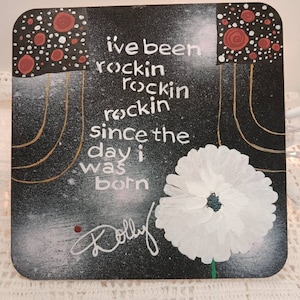 Dolly Parton Rockin hand painted mixed media art sign on wood, song music lyric art,  handmade home decor, rock n roll hall of fame