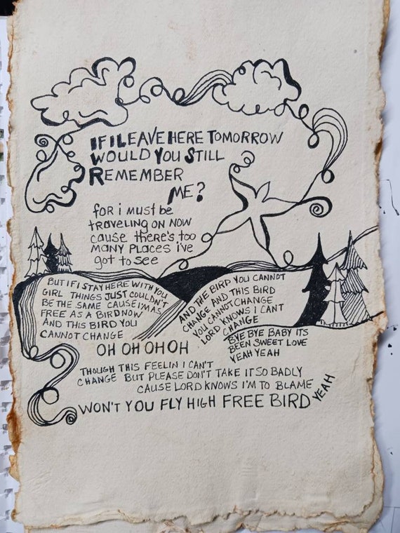 NOT a Print, Free Bird Song Lyric Wall Art Drawing on Paper, Original Music Lyric  Art Music Lover Gift - Etsy