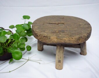 Chinese Antique Vintage Elm Wood Round Stool