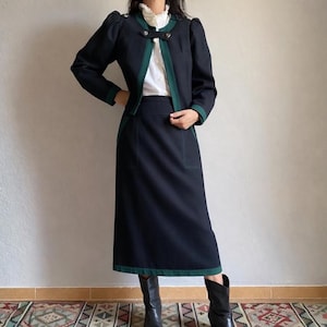 Vintage 70s Austrian Trachten wool skirt suit, elegant Tyrolean folk countryside set, M