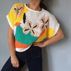 激安通販サイト 80s Vintage Graphic Bohemian Shirt, Blouse Knitted Kidcore トップス