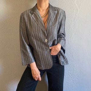 Vintage 90s pinstripe Japanese style metallic party jacket, bohemian elegant business short suit blazer, capsule work retro size 12 USA L