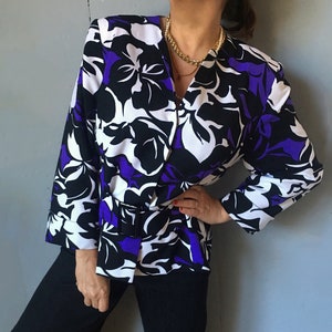 Vintage 90s bold print elegant belt jacket 1X 44, maximalist bohemian shoulder pads retro party guest wedding glam cocktail lady blazer