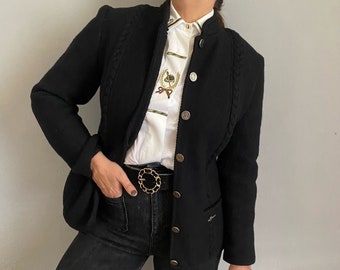 Giacca minimal vintage in lana cotta trachten austriaca, blazer classico da donna elegante da lavoro Cappotto corto da campagna tirolese popolare bavarese M/L