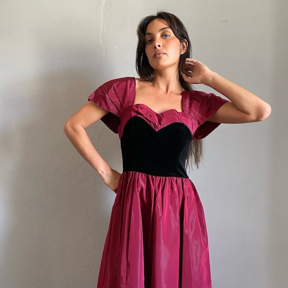 Laura Ashley Vintage 80s Princess Party Dress, Fuchsia Taffeta