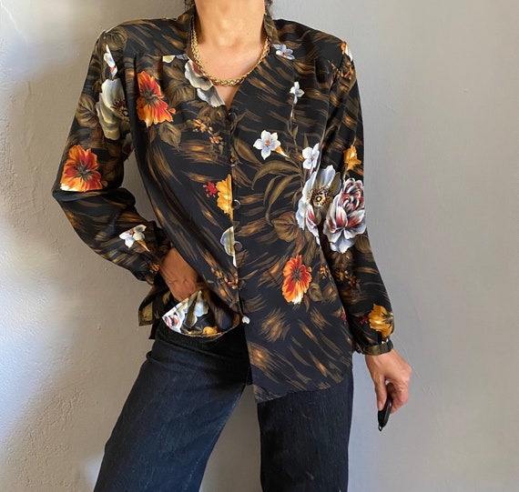 Vintage tropical jungle bold print elegant shirt,… - image 5