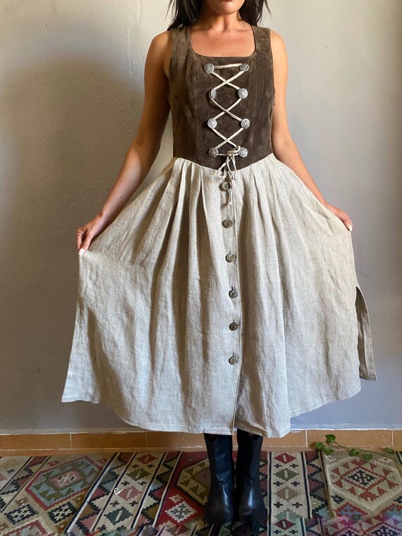 Vintage Austrian Suede Linen Pinafore Dirndl Dress by Alphorn, Lace-up  Corset Bodice Gown, Naturalism Rustic Cottagecore Folk M 38 - Etsy Israel
