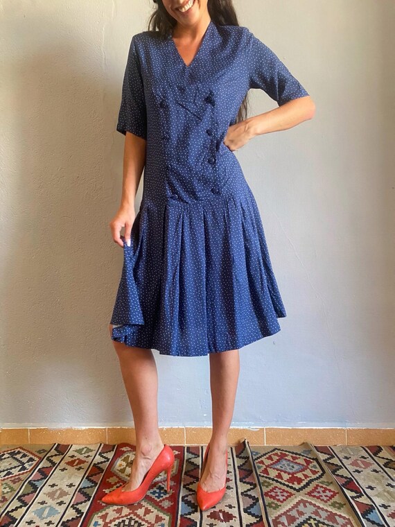 Laura Ashley Vintage 80s Navy Polka Dot Dress, Low Waist 20s Flapper Style  Gown, Sailor Preppy British Coquette Old Money Summer Outfit M - Etsy
