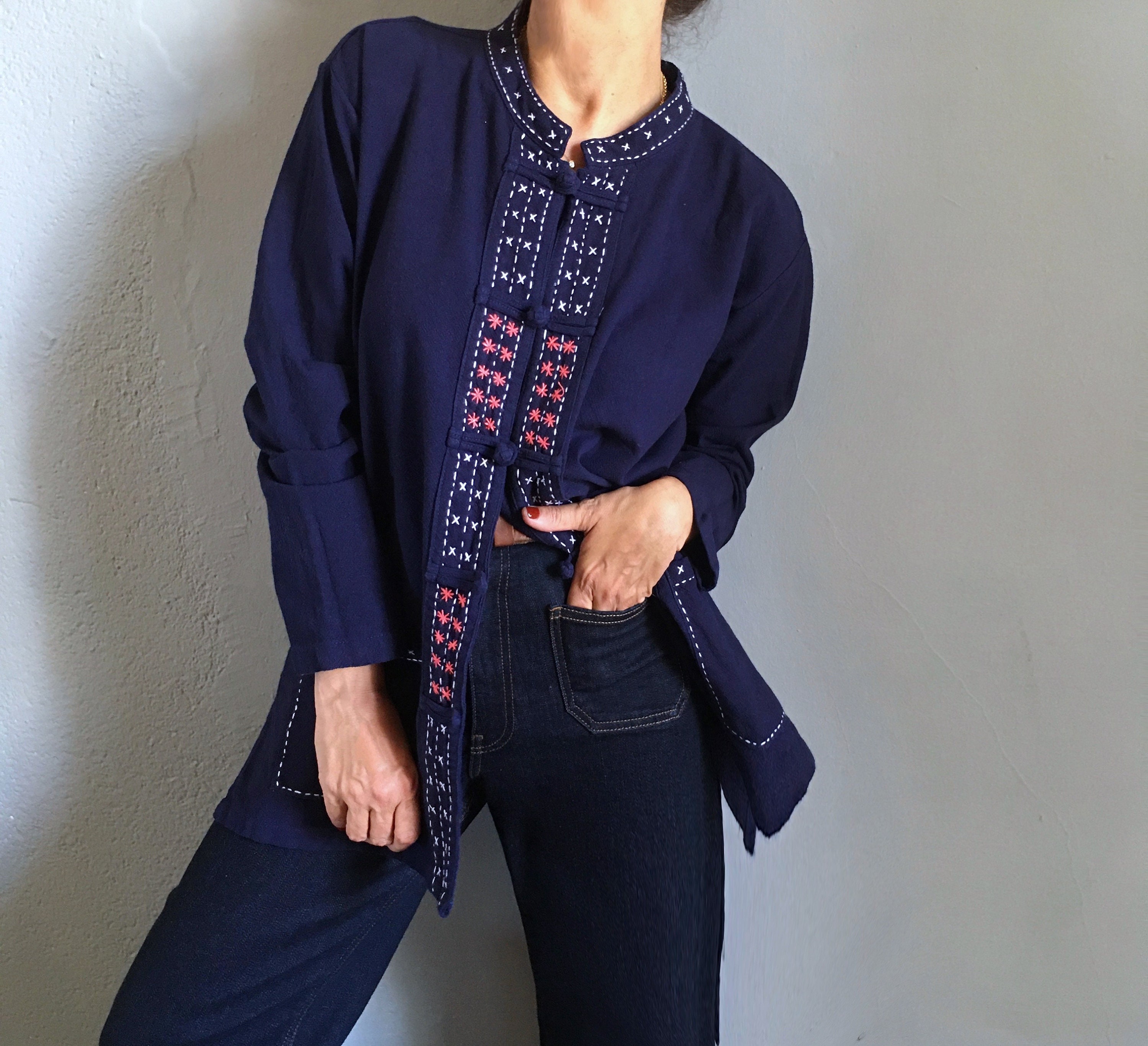 sashiko blazer navy