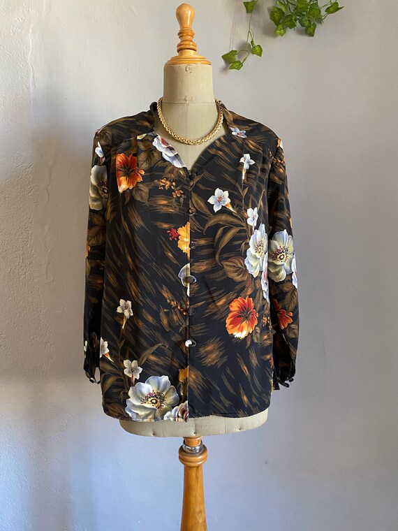 Vintage tropical jungle bold print elegant shirt,… - image 9