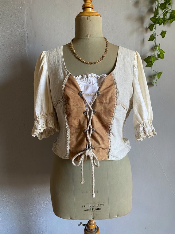 Vintage dirndl Tyrolean corset bodice folk rustic… - image 7