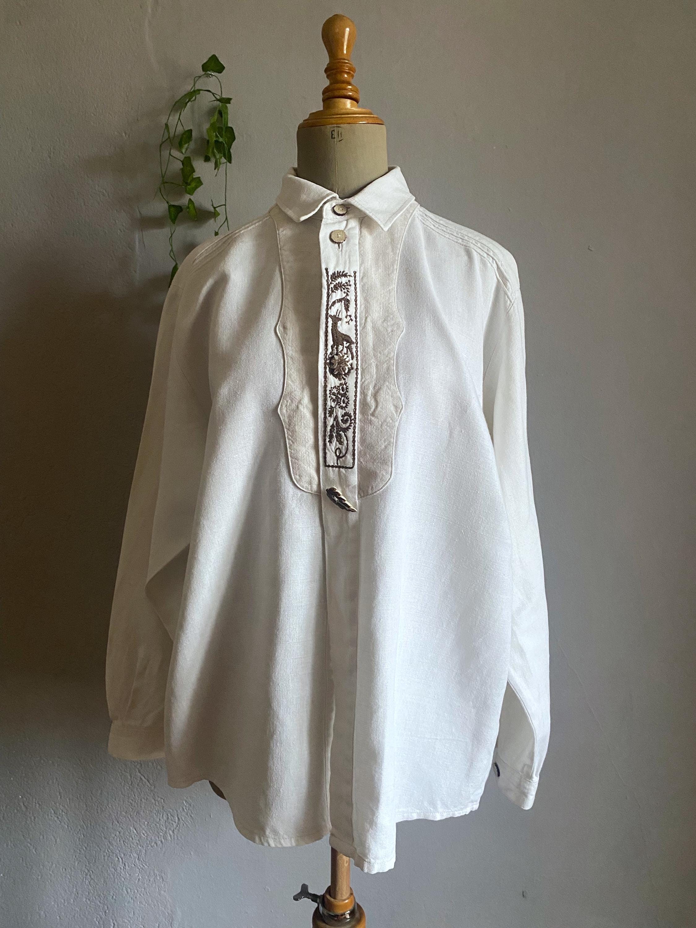 80s 90s EURO linen cotton tirolean shirt｜