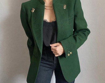 Chaqueta loden bordada de lana austriaca vintage, campo popular L 40